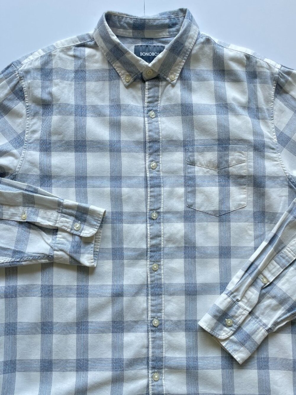 Bonobos Plaid Shirt Men Large Tailored Standard Fit Button Up Soft Casual Blue